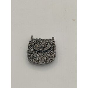 Vintage Metal Trinket Box Purse Rhinestone Accent Pendant